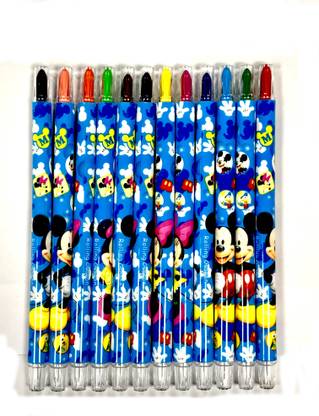 RIANZ Mickey Mouse Round Shaped Colourful Twistup Rolling Crayons Pen, Pack of 12