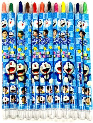 RIANZ Doremon Round Shaped Colourful Twistup Rolling Crayons Pen, Pack of 12