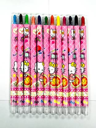 RIANZ hello kitty Round Shaped Colourful Twistup Rolling Crayons Pen, Pack of 12