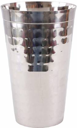 KM Stainless Steel Long Hammered Glass Cup, 750 ML Capacity for Serving Water/ Lassi Glass Water/Juice Glass