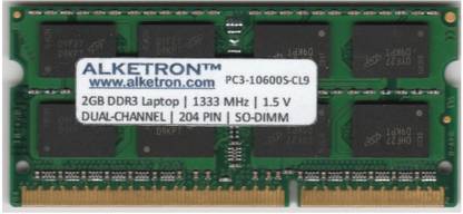 Alketron | Laptop | 1333 MHz | 204 Pin | SODIMM | CL-9 | DDR3 2 GB (Dual Channel) Laptop, Laptop (2GB - DDR3 - 1333 MHz - Laptop)