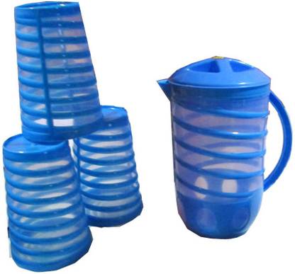 goldcave Set of 3 Spiral Glasses with Spiral Jug (1.5 ltr) Jug Glass Set