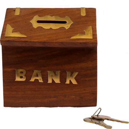 ak international AK INTERNATIONAL'S HANDCRAFTED Wooden money bank Wooden coin box Wooden Piggy box Hut Shape 4 inch Coin Bank