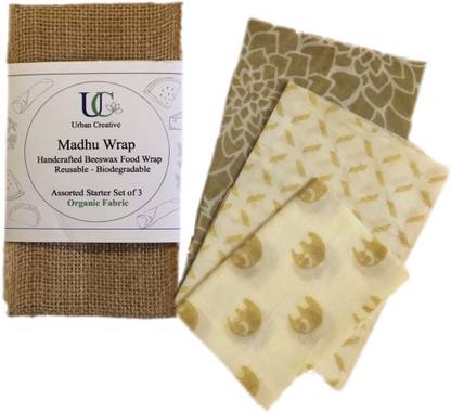 Urban Creative Madhu Wrap (Reusable Beeswax Food Wrap)- Starter set of 3 Shrinkwrap
