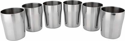 KM (Pack of 6) STAINLESS STEEL JUICE GLASS 250ML Glass Set Water/Juice Glass