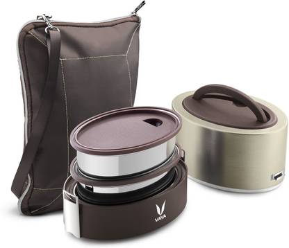 Vaya Tyffyn Lyte 600 ml Graphite Polished Stainless Steel Tiffin Box with BagMat (Two 300 ml Containers) - 2 Containers Lunch Box