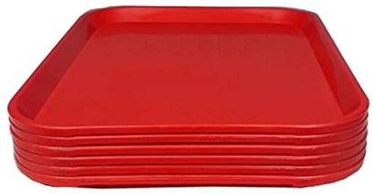 ezra Café Cafeteria Fast Food Serving Tray/Tea & Coffee Tray Platter - Set of 1 Pieces, Red Tray(L16"x B 12") Tray