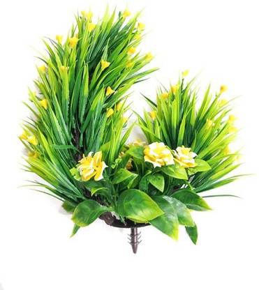 ChoicIt Artificial Plant with Flowers without Pot with Realistic Detailing ( 10 inch, Green & Yellow ) बोनसाई नकली पौधा