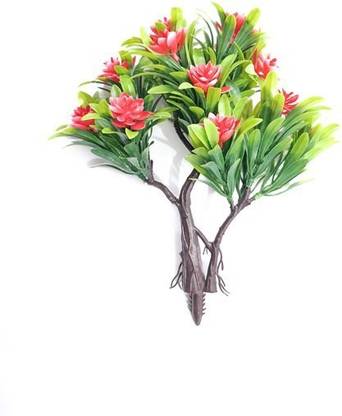 ChoicIt Artificial Plant with Flowers with Pot with Realistic Detailing ( 8 inch, Green & Red ) बोनसाई नकली पौधा पॉट के साथ
