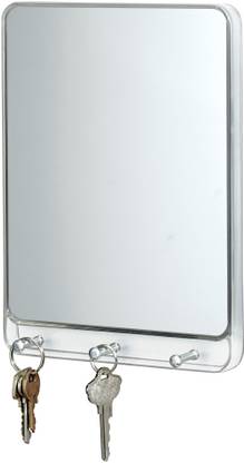 INTERDESIGN Linus Mirror and Key Rack Organizer for Entryway, Kitchen - Wall Mount Plastic, Glass, Stainless Steel Key Holder