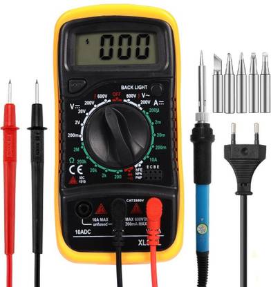 Techtest Digital Multimeter XL830L , AC/DC, Current , Voltage, Resistance Digital Meter , Tester with Ohm Volt Amp & Diode Test , for Household Outlets , Fuses , Vehicle Battery , Charging System , Automotive Circuits With Temperature Adjustable Soldering Iron Kit Set 60w 5 Extra Different Tips Bits Digital Multimeter