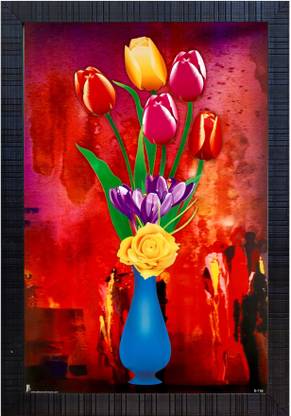 Art collection Beautiful flower pot Scennary Painting Photo Frame Painting Wall Mount Ink 19.6 inch x 13.6 inch Painting