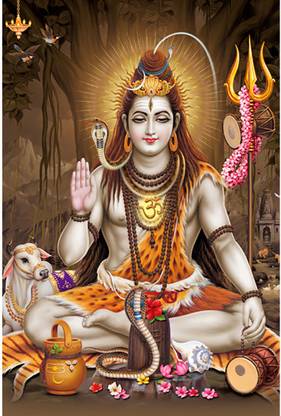 Poster N frame Bhole Nath parivar (Maa Parvati, Ganesh, Kartikey and Shiv Shankar) UV Textured Decorative Art Print Premium Quality Wall Poster un framed (Rolled) Paper Print