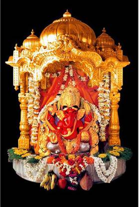 Poster N frame Shree Siddhivinayak Ganapati Mumbai UV Textured Decorative Art Print Premium Quality Wall Poster un framed (Rolled) Paper Print
