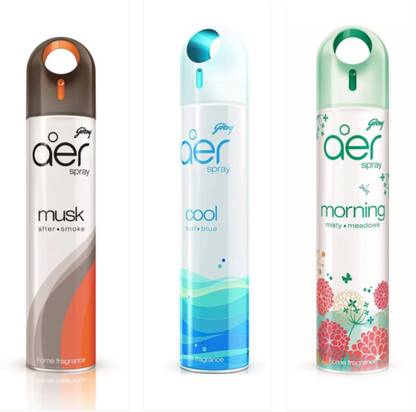 Godrej Aer Musk After Smoke, Cool Surf Blue & Morning Misty Meadows Home Fragrance Spray Aer Spray