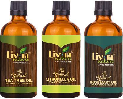 लिव इन नेचर Set of 3 Essentials Oils - Citronella, Teatree, Rosemerry (5ml each)