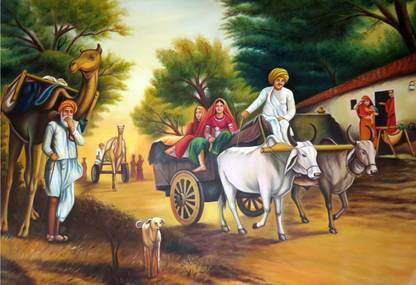 Painting of Indian Rural Village POSTER LARGE Print on 36x24 INCHES Fine Art Print