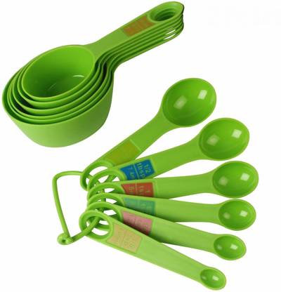 SWAB Plastic Measuring Cups and Spoon Set with Ring Holder, Green Color Measuring Cup Set