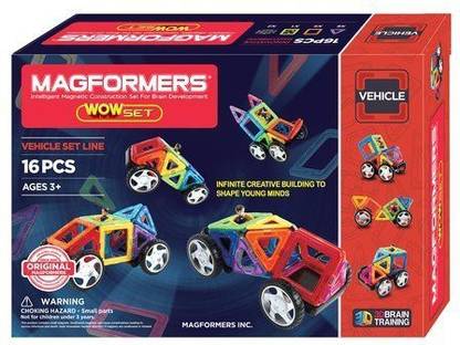 Magformers Vehicle Wow Set (16-pieces) Magnetic Building Blocks Educational Magnetic Tiles Kit