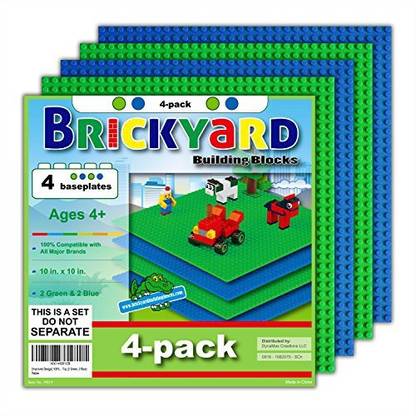 Brickyard Building Blocks 4 Baseplates 10 x 10 Inches Large Thick Base Plates for Bricks by Perfect for Activity Table or Displaying Compatible Construction Toys (2 Green 2 Blue)