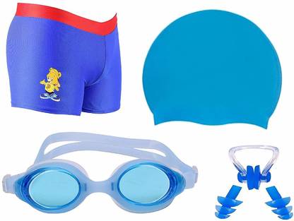 THE MORNING PLAY Swimming Costume for Kids Boys 5 To 8 Years Swimming Trunk 1 Anti Fog Goggles Cap KIT BLUE Swimming Kit