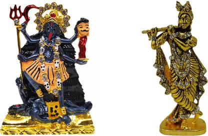 FABZONE Combo of 2 Goddess kali & Krishna Car Dashboard Idol Kalkaji Statue Spritual Puja Vastu Showpiece Figurine-Religious Murti Pooja Gift Item / Home Décor / Temple Decorative Showpiece  -  8 cm