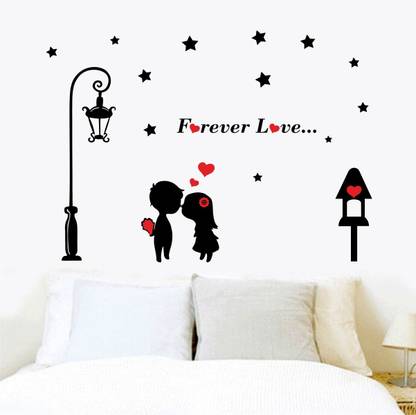 Decal O Decal 1 cm Wall Decals ' Forever Love Romantic Couple ' Wall Stickers (PVC Vinyl,Multicolour) Self Adhesive Sticker