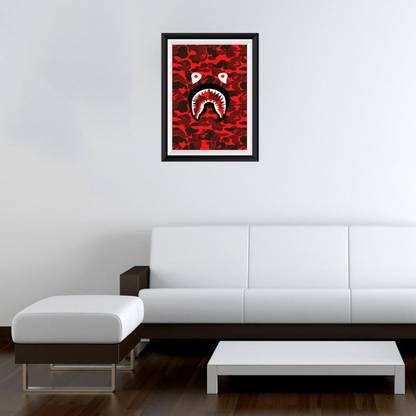 GADGETSWRAP 38.1 cm GWSF-8395 Printed Photo Frame Style Wall Decal Bape Shark Red Non-Reusable Sticker