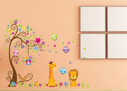 GOLDEN CART 180 cm Jungle Cartoon Cute Animals Wall Sticker Reusable ...