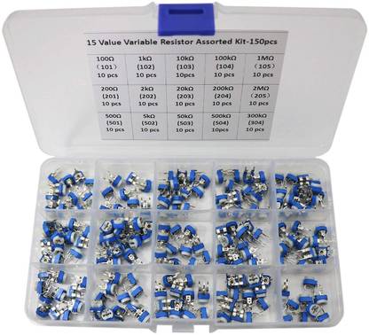 REES52 150 Pcs 15 Value 100 ohm- 2M ohm Trimpot Variable Resistor 6mm Potentiometer Assortment Kit Variable Resistor