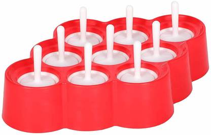 CONAVA Mini Pop Molds, 9 Miniature Popsicle Molds with Sticks Red Plastic Ice Cube Tray