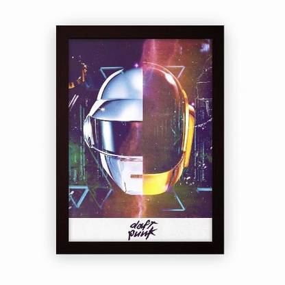 Daft Punk Music Band Art Framed Poster For Wall Hanging or Desk (Matte Laminated, 24x18cm, Dark Brown, Small) Paper Print