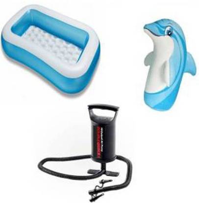 indmart Inflatable rectangle pool for kids Dolphin BOP bag & Manual Air Pump (Multicolor) Inflatable Swimming Pool