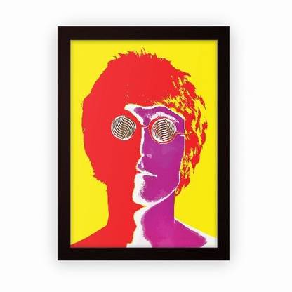 John Lennon Psychedelic Art Framed Poster For Wall Hanging or Desk (Matte Laminated, 24x18cm, Dark Brown, Small) Paper Print