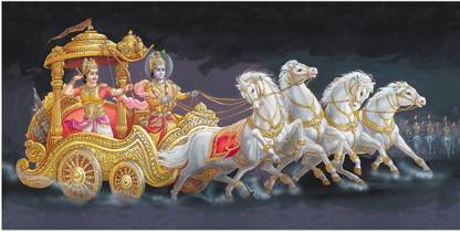 Poster N frame Beautiful Painting Of Arjun Kishan Geeta updesh Waterproof texture but unframed Paper Print