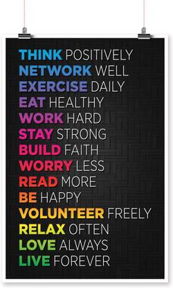 Think positively, Network well, Exercise Daily Quote Poster - MVP-00612 Paper Print