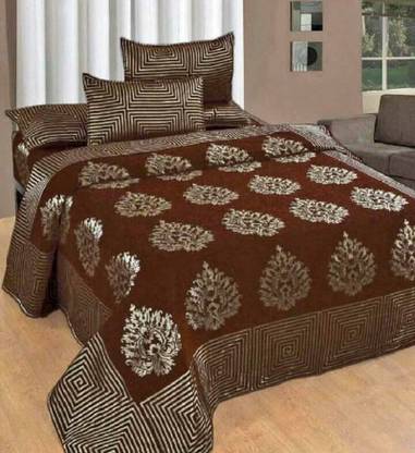 HKT Trendz by naina 140 TC Velvet Double Abstract Fitted & Flat Bedsheet