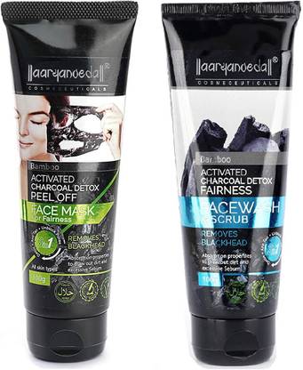 Aryanveda Herbals Activated Charcoal Detox Peel off Face Mask With Face Wash; 200 gm - Pack of 2