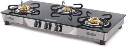 USHA EBONY NEO 3003 SS 3BURNER Glass Manual Gas Stove