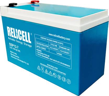 RELICELL 12V, 7Ah Battery for 12 V Offline/Standby Tower Model UPS 2 Outlet Plugs