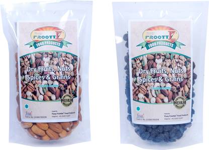 FLUXYFROOTTR ALMOND NUTS AND BLACK RAISINS FRUIT | PREMIUM (COMBO) | DRY-FRUITS (Pack of 2) 250 GM EACH BLACK Almonds, Raisins