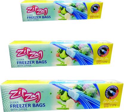 Zip-Zag Food Storage Bags Freezer Bag Small, Medium & Large 30 Piece Plastic Storage Pouch