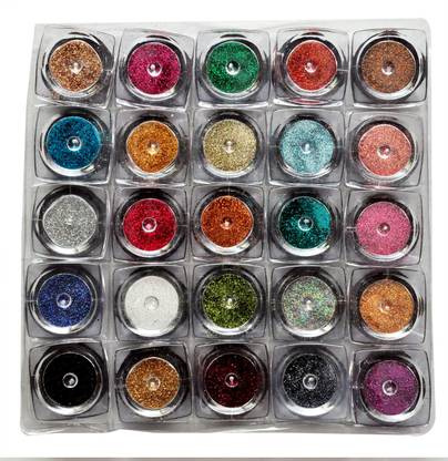 VOZWA Colourful Sparkles Amazing Nail Art Glitter Powder 25 Pcs (Multicolor)