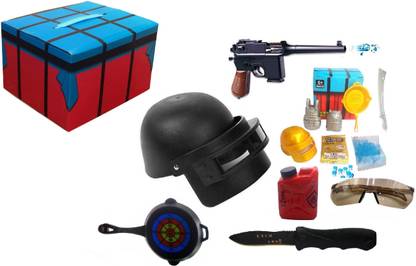 IndusBay PUBG Airdrop Box - Player BattleGround Unknown Surpise Air Drop Box Complete Combat Set - helmet, Toy Pistol and more Armor Sets