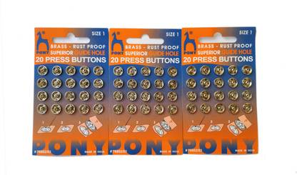 Pony Tich Buttons 60 (Snap Fasteners) for Craft,Dressmaking and Sewing Purpose, Size-1 Brass Buttons