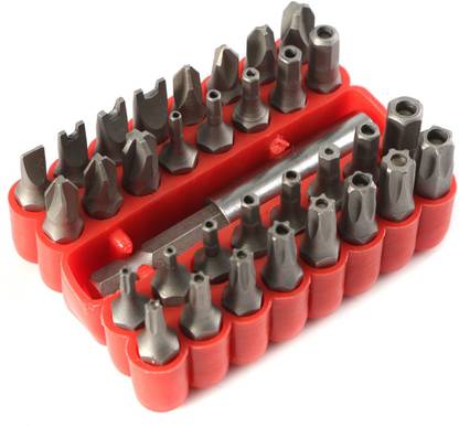 Drillpro 33x Security Star Torx Screwdriver Bit Tips Set Kit + Drill Holder Case Hex Key