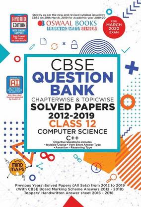 Oswaal Cbse Question Bank Class 12 Computer Science C++ Book Chapterwise & Topicwise (for March 2020 Exam)