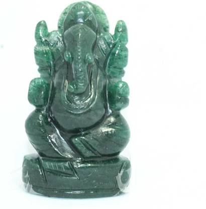 PH Artistic Handmade Natural Green Jade Stone God Ganesha Religious Statue Decorative Showpiece  -  11 cm