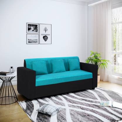 Bharat Lifestyle Desy Fabric 3 Seater Sofa  (Finish Color - Aqua Blue & Black, DIY(Do-It-Yourself))