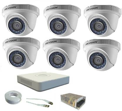 HIKVISION ctv camera 2mp 8 channel power supply 90mtr wire bundle without hard disk 8 CH DVR, 6 DOME CAMERA ,COMBO KIT.bnc dc 90mtr wire bundle Security Camera